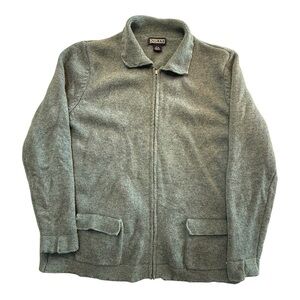 Vintage Lands End Lambs Wool Full Zip Cardigan Sweater Size L